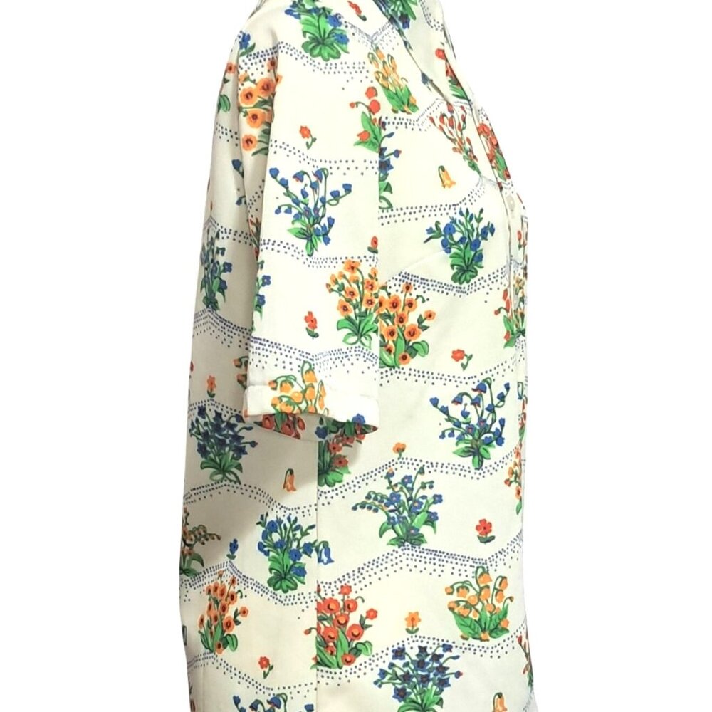 Vintage Floral Top Short Sleeve Button-Up Dagger Collar Shirt by NFE Fashions - Picture 8 of 10